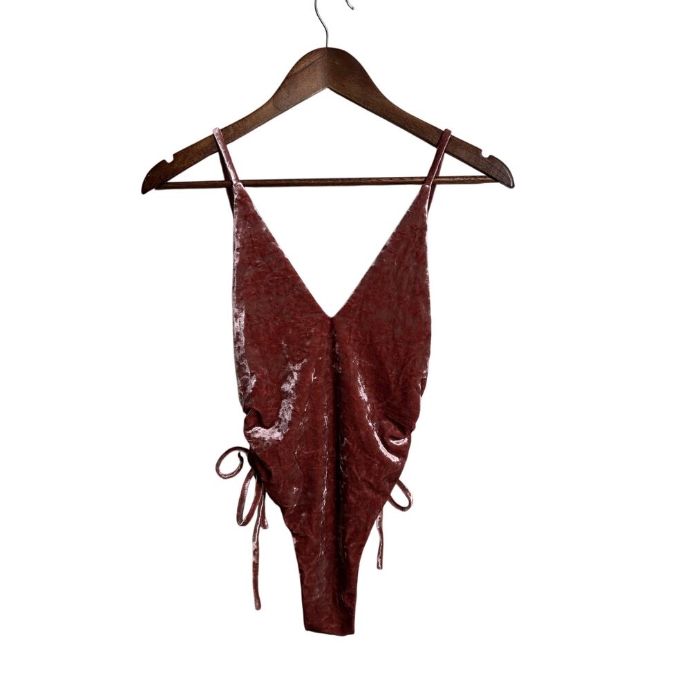 White Sands Australia Crushed Velve One Piece Swimsuit Dusty Rose Plunge Size S